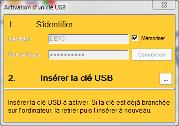 Fenêtre d'activation des licences USB