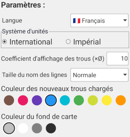 Fenêtre de paramètres