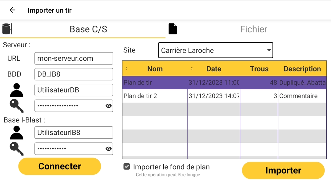 Fenêtre Importation